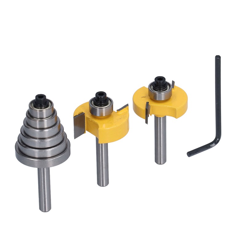Router Bit 1/4in Shank Multi Grooved with 6Pcs Bearing 1/8in