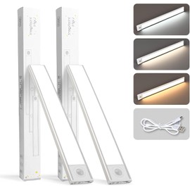 SPOLI Under Cabinet Lights,12'' Motion Sensor Light Indoor Rechargeable Under Cabinet Lights,Magnetic Closet Lights Battery Operated, Under Counter Lights for Kitchen(Silver, 2Pack)