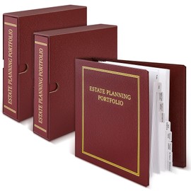 Feifeiya 2 Pcs Estate Planning Portfolio Binders with Gold Title in Case I Die Organizer with Index Tabs and Slipcase PU Leather 3 Ring Binders 11.5 x 11 x 2.5 Inches (Red)