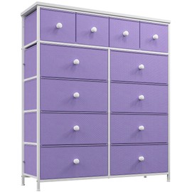 Romorgniz Tall Dressers for Bedroom with 12 Drawers, Fabric Storage Dressers & Chests of Drawers, Sturdy Metal Frame, Wood Top, Closet, Entryway, Bedroom Furniture (Purple)