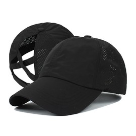 Ponytail Hat for Womens, Quick Drying Mesh Ponytail Hole Baseball Cap Sport Sun Hats Black