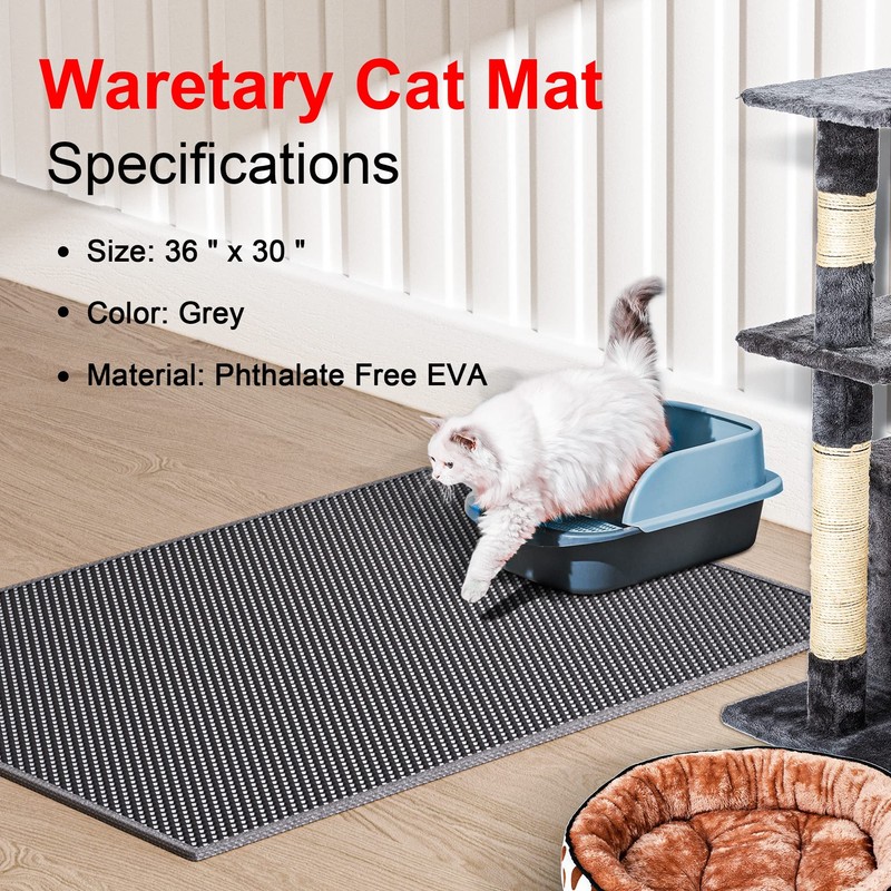 Waretary Cat Litter Box Mat: 36"x 30" Waterproof Kitty Cat
