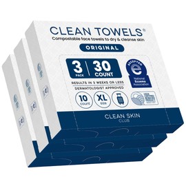 CLEAN SKIN CLUB Clean Skin Club Clean Towels XL Travel, paquete de 3 Toallas faciales 100% biobasadas aprobadas por dermatólogos certificadas por USDA, toallitas desechables, toallitas faciales, toa