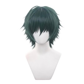 Servelove Short Wig, Green, One Curl, Hair, Anime Cosplay, Full Wig, For Cosplay, Heat Resistant Wig, Includes Wig Net, Disguise, Wig, For Halloween, Christmas, Parties, Stage Performance