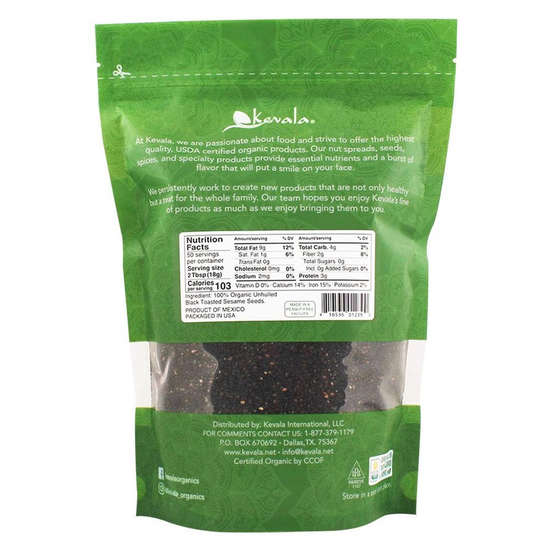 Kevala Organic Black Toasted Sesame Seeds – 32 oz, 2