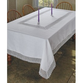 Violet Linen Treasure Macrame Lace Tablecloth, 52 in x 70 in, White