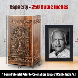 Wooden Urn for Ashes Adult Male Female, Cremation Urns for Human Ashes Adult Men Women, Decorative Burial Funeral Memorial Tree of Life Urns for Ashes, Urn Box Holds 250 Cubic Inch(Tree of Life)