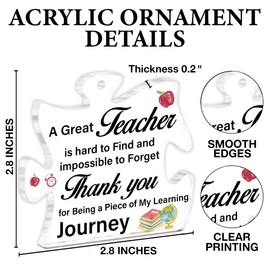 Thank You Teacher Gifts, Teacher Appreciation Gifts, Christmas Birthday Gifts for Teacher, a Great Teacher is Hard to Find Puzzle Shaped Acrylic Ornament Keepsake