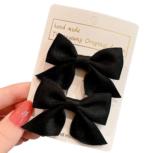 KERTFGOKU Hair Bows Clips for Girls Baby Hair Clips Cotton 2 PCS Hair Ribbon Non Slip For Infant Hair Accessories for Baby Girls Toddler Kids(Black)
