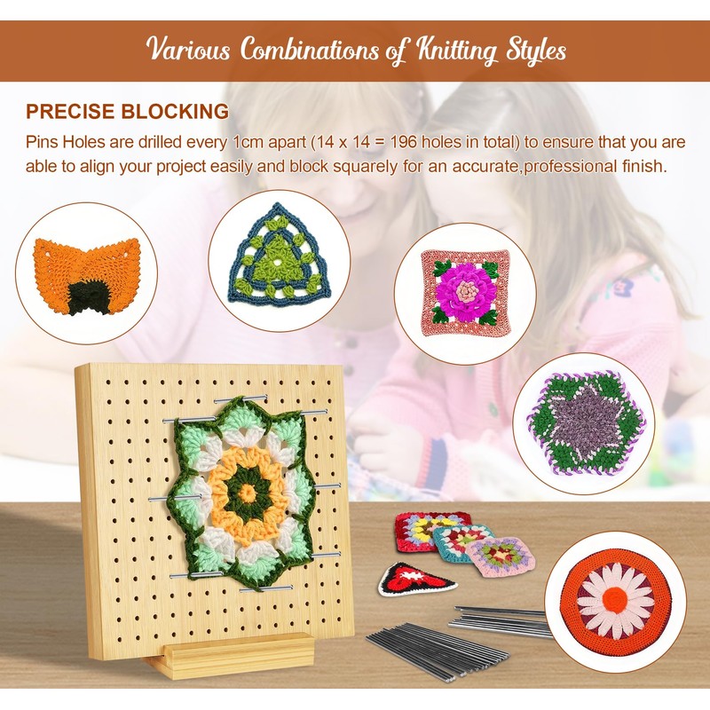 Granny Squares Blocking Board, 20 cm Wooden Spanner with 24