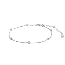 Hmzidz Anklets for Women 925 Silver Anklet for Women Silver Bead Anklet Simple Anklet Jewellery for Women and Girls Summer Barefoot Beach Anklet Adjustable Anklet 21 + 6 cm, Sterling Silver, No