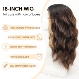 AISI HAIR Brown Mix Blonde Wig for Women Medium Length Wave Curly Glueless Synthetic Heat Resistant Hair Wigs for Daily Party Cosplay