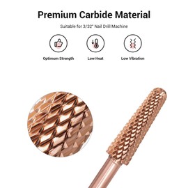 MelodySusie Cone Shape Nail Drill Bits, 3/32'' Carbide Tungsten Bits, Suitable for Manicure Pedicure Cuticle Gel Polishing, Beginners Bits, Rose Gold, Medium