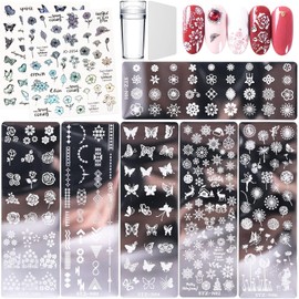 Eniyou 8 Pieces Stamping Stencil Nail Stamp Set Nail Stamp Stencils Nail Stamp Stencil Nail Art Stamper Nail Art Plates Nail Stamp Stencil Set Nail Stamping Nail Art Stamp Plate