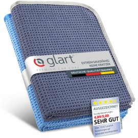 Glart Auto Trockentuch Waffeltuch - 2er Set - Premium Mikrofasertücher Auto extra saugstark - 70x40cm - Kratzfreies Trocknen vor Autopolitur & nach Felgenbürste - Mikrofaser Trockentuch – Blau