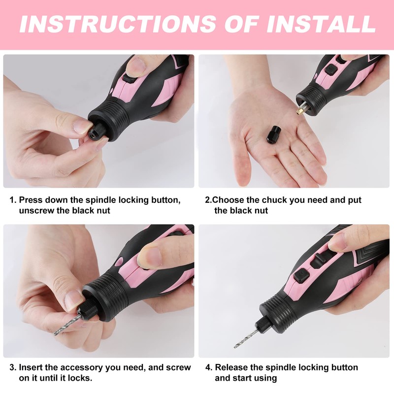WORKPRO Pink 12V Cordless Rotary Tool Kit, 5 Variable Speeds,