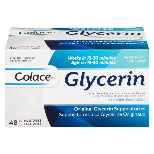 Colace Glycerin Suppositories - Adult | Gentle Fast Acting Relief of Occasional Constipation | 48 Count