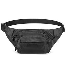 Waist Bag with Extra Long Strap 59" Max Adjustable Strap Plus Size Crossbody Bag Extended Length Lightweight Waist Pack with Zipper and Pockets Black