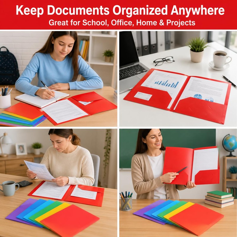 Cliory 6-Pack Two-Pocket Folders for Students & Office