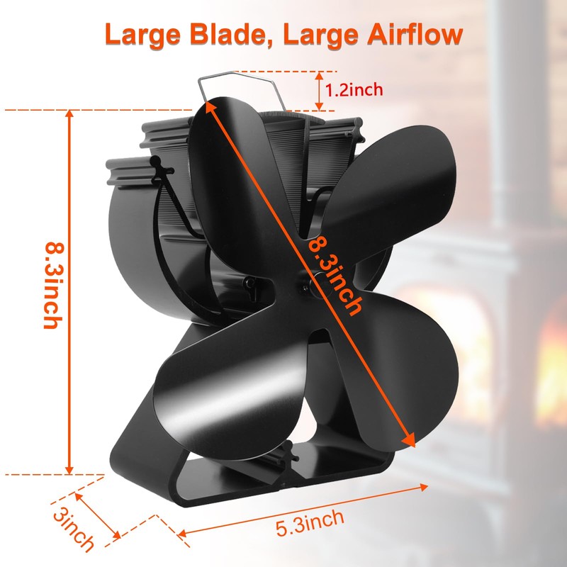 VODA Wood Stove Fan Heat Powered Fireplace Fan No Electric,