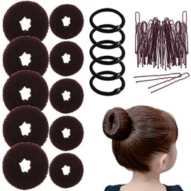 10 Pcs Hair Bun Maker - Donut Bun Maker for Hair(5 medium and 5 small),Ballet Bun for Women and Kids with Elastic Hair Ties, Hair Pins(Brown)