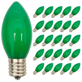 25 Pack C9 Ceramic Green Replacement Bulbs, St. Patrick's String Light Bulb Vintage Incandescent Light Bulbs for Christmas Wedding Patio St. Patrick's Day Decoration, E17/C9 Intermediate Base, 7 Watt