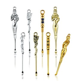 Dotbengc 8 PCS Tiny Shovel Spoons, Metal Small Spoons, Portable Scoop Necklace Charms Decorative Pendant, Little Measuring Spoon for Powder Salt Spice Jewelry Keychain, Multi-Color (Color 1)