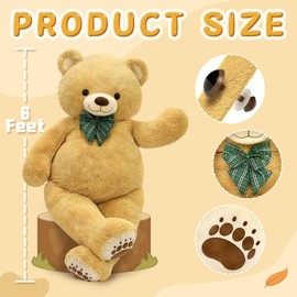 Karister 6ft Giant Teddy Bear Stuffed Animal, 72" Life Size Brown Teddy Bear Plush Toy, Cuddly Stuffed Bear Gift for Girlfriend, Wife, Kids at Birthday Valentine's Day, Christmas, Baby Shower Decor
