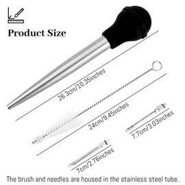 Turkey Baster Syringe for Cooking, Large Stainless Steel Meat Injector, with Cleaning Brush and 2 Marinade Needles, Black