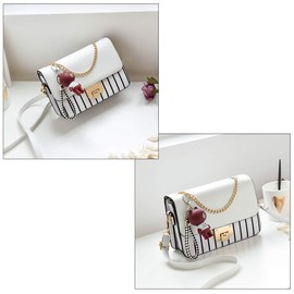 zhongningyifeng Crossbody Bag Shoulder Bag for Women Leather Small Purses Handbags Fashion With Chain Strap (striped white)