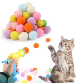 Cat Ball Toy, Cat Pom Ball, Cat Play, Cat Ball Toy, Mixed Colors, Plush Ball with Ball Launcher, Curious Kittens, Stress Relief, Lack of Exercise, Soft Ball, For Cat Playing, Can Be Played Alone - 30