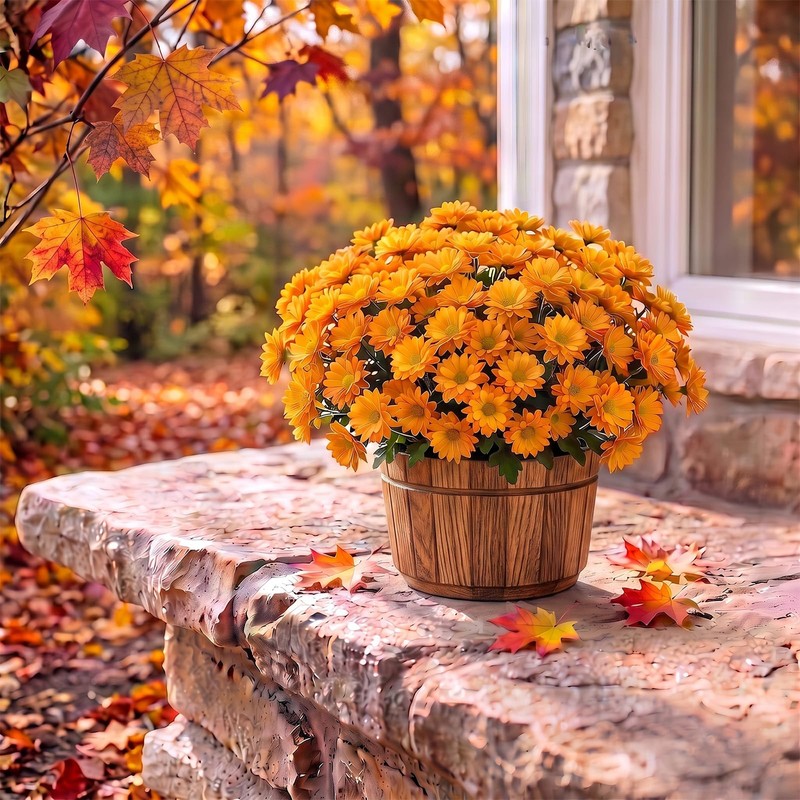 Daisy Artificial Flowers for Outdoors,Yellow Artificial Mums (6, yellow)