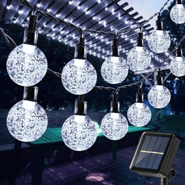 Toodour Solar String Lights Outdoor, 36ft 60 LED Globe String Lights, Waterproof Crystall Ball Lights Solar Patio Lights with 8 Modes for Garden, Lawn, Patio, Gazebo, Yard, Outdoor - Cool White
