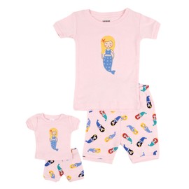 Leveret Shorts Matching Doll & Girl Mermaid 2 Piece Pajama Set 100% Cotton Size 6 Years