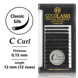 COCO Honey Lash Eyelash Extensions, Classic C Curl [0.15mm], Faux Mink Individual Lash Extensions (Length: 7mm / 8mm / 9mm / 10mm / 11mm / 12mm / 13mm / 14mm / 15mm / Mix) (12mm)