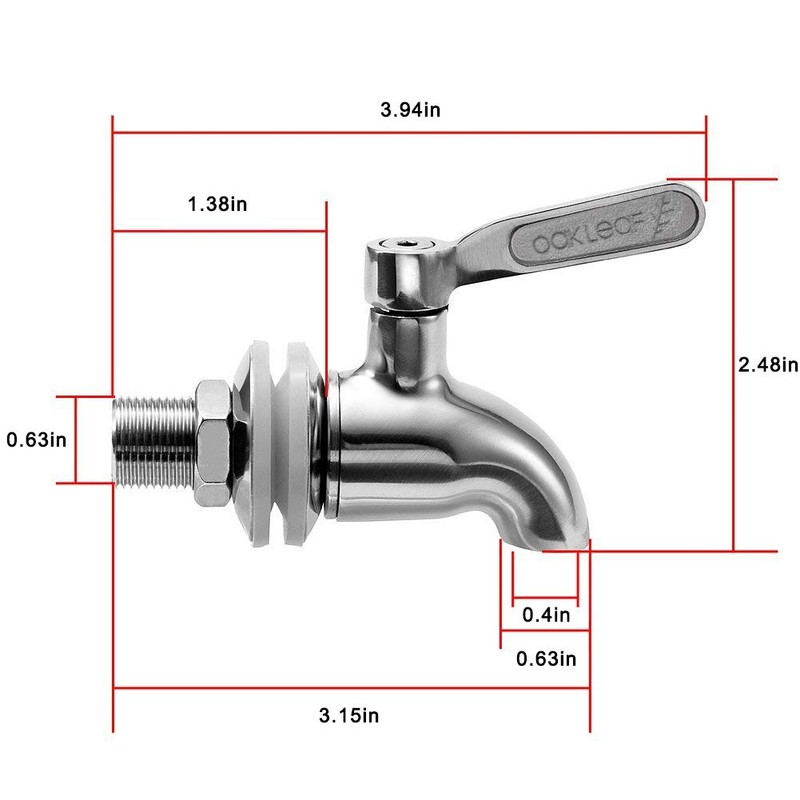 Oak Leaf Replacement Spigot for Beverage Dispenser, Stainless Steel Spigot