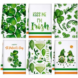 Honoson St Patrick's Day Hand Towels St. Patrick's Day Kitchen Towels Shamrocks Gnomes Plaid Absorbent Fast Drying Tea Cloth for Kitchen Bathroom Home, 16 x 24 Inches(Happy Style)