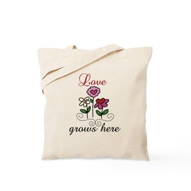 CafePress Love Grows Here Tote Bag Reusable Natural Beige Canvas Shopping Bag