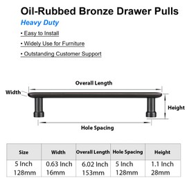 AITITAN 10 Pieces Kitchen Cupboard Handles - 128mm Hole Spacing (153mm Length) Wardrobe Handles, Drawer Handles and Oil Rubbed Bronze Cabinet Pulls
