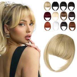 Cephermer Clip in Bangs, Synthetic French Bangs Hair Clip, Fake Bangs Fringe with Temples Hairpieces for Women Natural Curved Hair Extensions for Daily Wear Ash Blonde