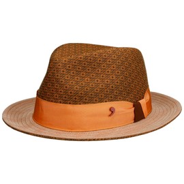 Alfonso D'Este Libuti Bogart Fabric Hat, Fedora Hat, Cotton Hat, Bogart Hat, Sun Hat, Men's – Made in Italy with Lining, Grosgrain Ribbon, Summer, Spring, Summer, orange