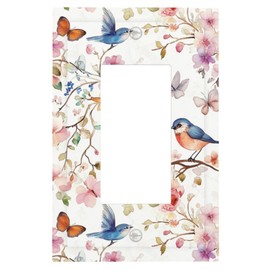 1 Gang Single GFCI Outlet Covers Decorator/Rocker Light Switch Wall Plate Flowers Birds And Butterflies Electrical Device Face Plug Plate Cover for Dimmer Receptacle USB Outlet