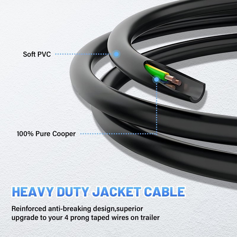 MECMO 4 Way Trailer End Connector Wire 30 Feet Jacketed