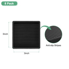 M METERXITY 8-Pack Furniture Coasters Cups, 3" Square Rubber Anti Slide Floor Protector Pads for Sofa Chair/Piano Stopper, Furniture Caster Leg Non Slip Feet Cups [Black]