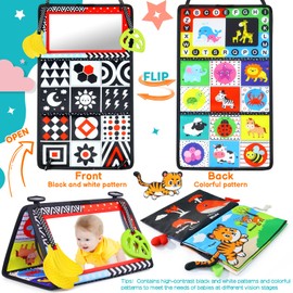 Toyvorld Tummy Time Mirror Infant Baby Toys 0 3 6 9 12 Months Newborn Toys 0 3 Months Brain Development Montessori Toys with Cloth Books & Teethers High Contrast BabyToys Boys Girls