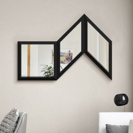Square Rhombic DIY Mirrors for Wall Decor - Set of 3 Wood Framed Wall Mirrors for Home & Office