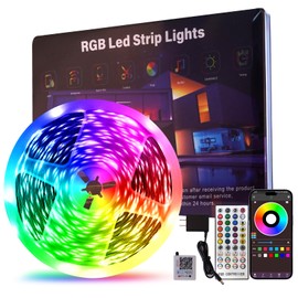 50 FT LED Lights For Bedroom, Music Synchronized RGB Color Changing LED Strip Lights, With 44 Key Infrared Remote Control and Application Control, Room Home Living Room Kitchen Decoration Party