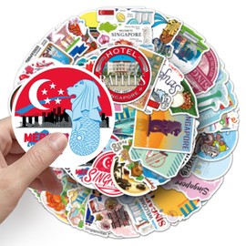 50 Singapore Travel Stickers Vinyl Waterproof Aesthetical Scrapbooking Sticker Pack for Laptop, Girls, Girls, Adults (Singapore Scene)