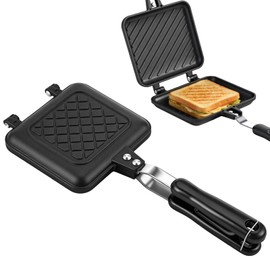 Non-Stick Sandwich Maker, Grilled Sandwich Maker with Pattern Design, Portable, Aluminum Alloy Double-Sided Heating Pan, Home 14.2 x 6.5 in Kitchen Breakfast Cooking Tool
