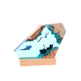 brambling Ocean Theme Whale-Diver-Pirate Ship Epoxy Resin Ambient Light: Non-Stringy, Bubble-Free, High-Trans Night Light for Home Decor & Gift (Whale-Diver-Pirate, 8inch)